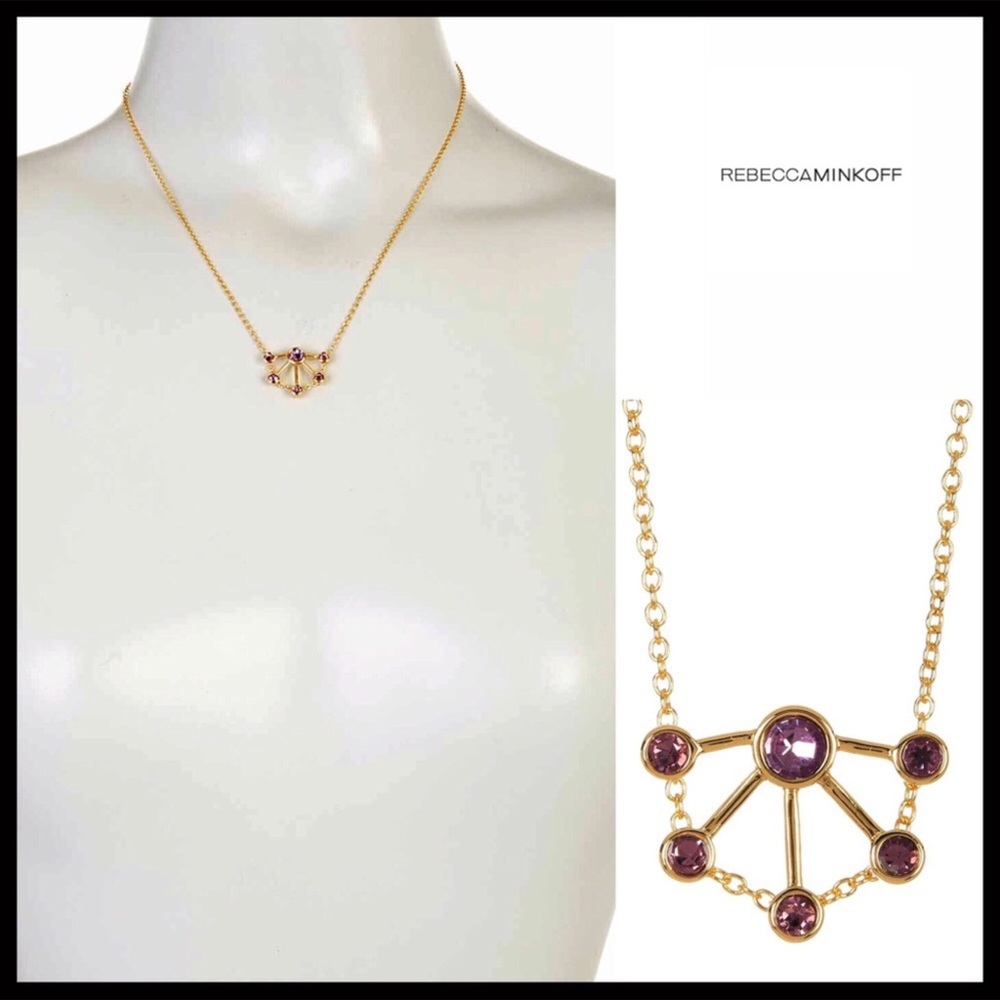 REBECCA MINKOFF PURPLE JEWELED GOLD NECKLACE A3C - Picture 2 of 7